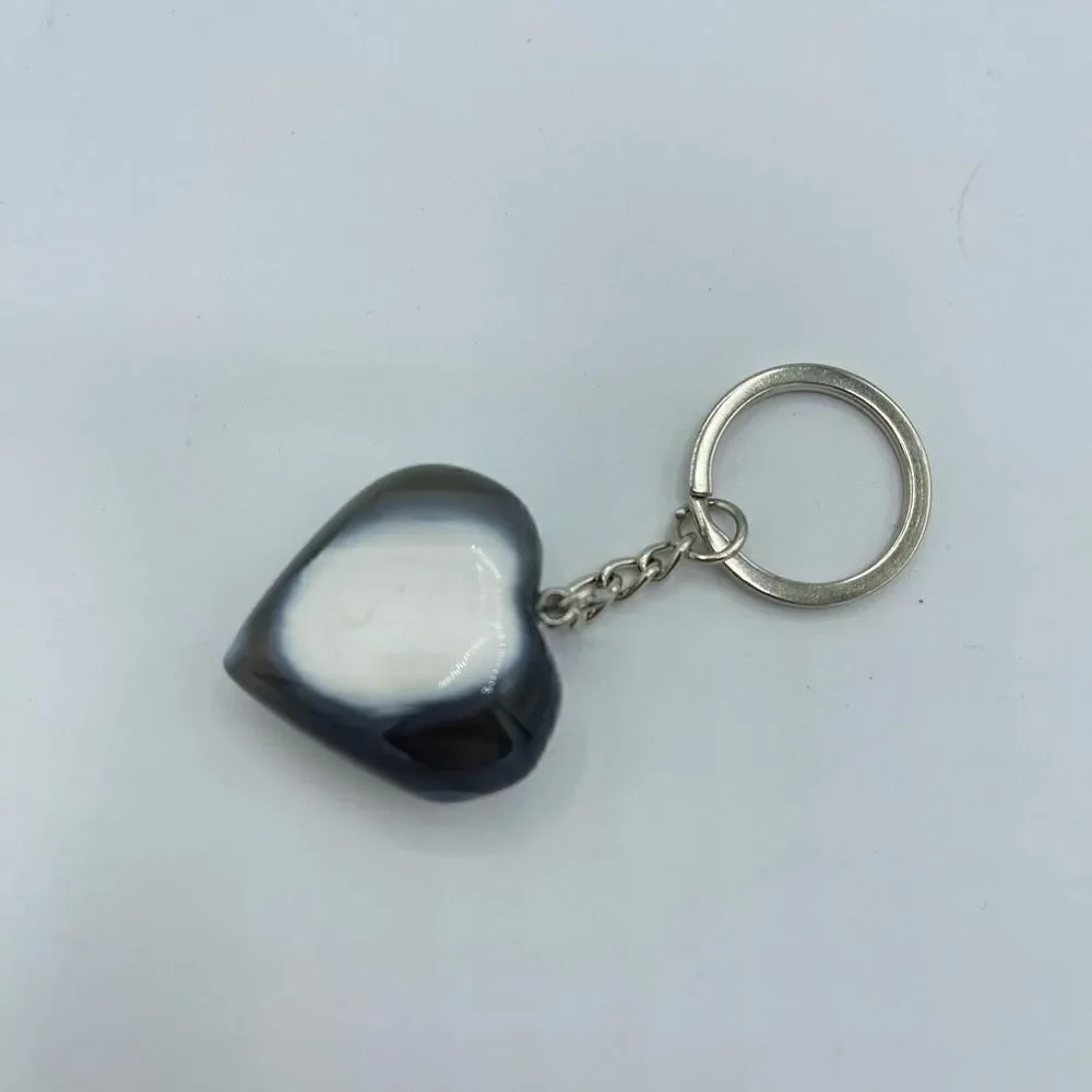 Orca agate heart keychain key ring pendant chain NEW hand crafted